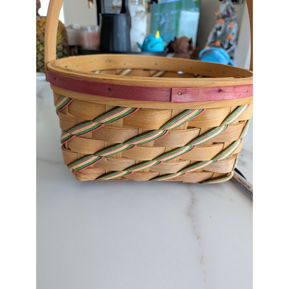 Longaberger Rectangular Woven Wood Basket w/ Handles, Brown/Multicolor